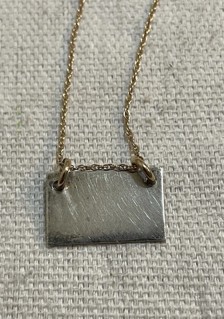 Vintage 14K Gold Chain Necklace Sterling Silver Rectangular Bar Pendant 2.3g 16”