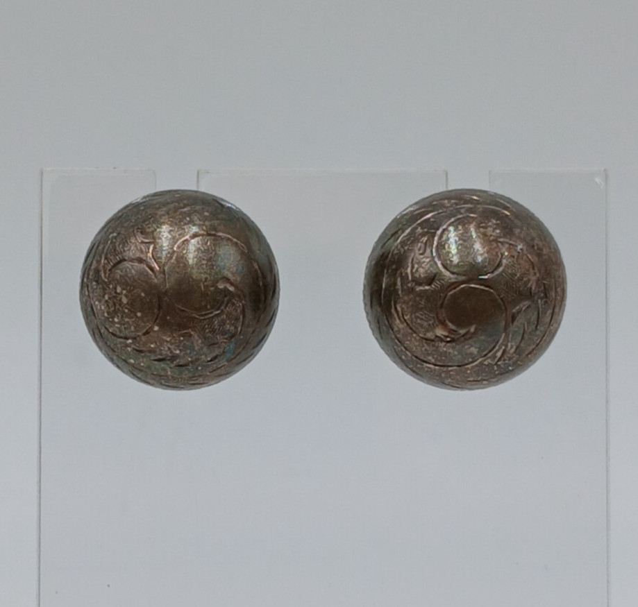 VTG 925 Dome Stud Earrings 0.5in Sterling Silver 3.85g Etched Swirl Estate READ