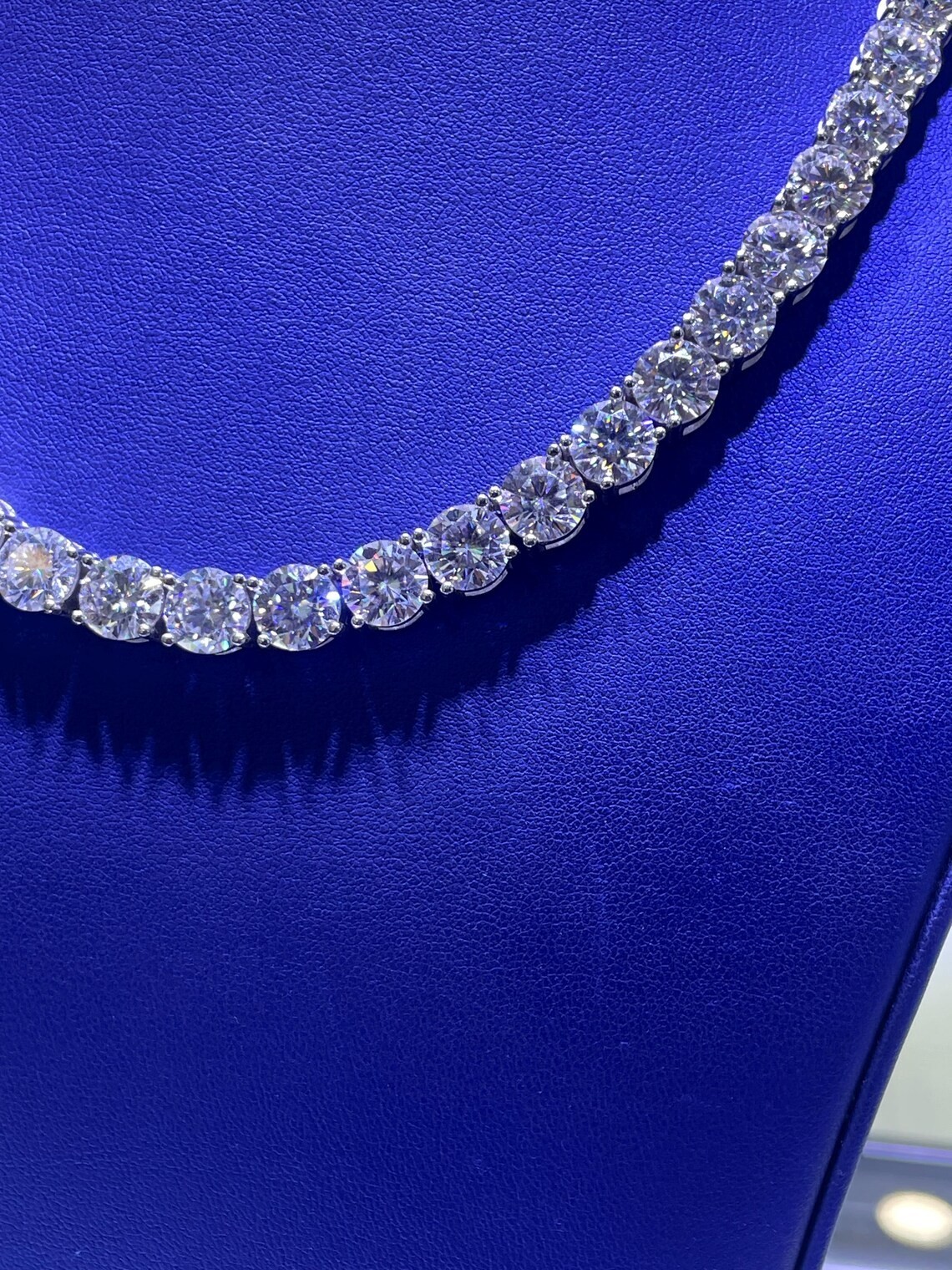 130Ct Lab Created Round Cut Diamond Womens Tennis Necklace 14K White Gold Plated