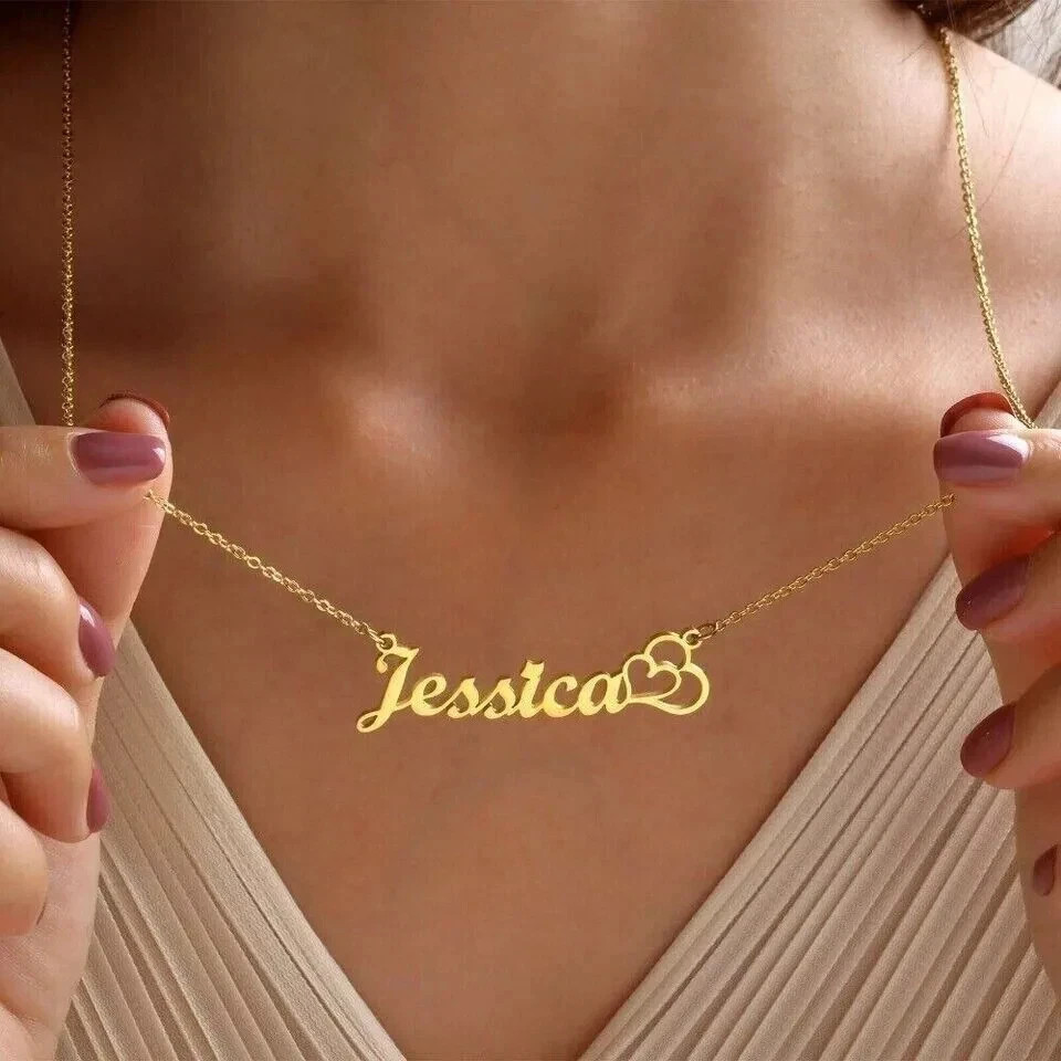 Personalized Name Custom Letter Pendant 18″ Necklace Gift 14K Yellow Gold Plated