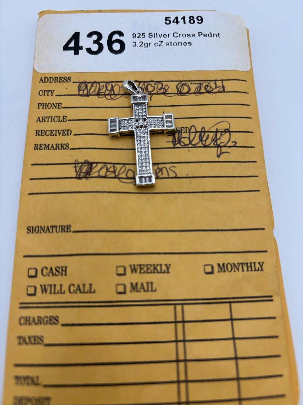 925 silver cross pendant 3.2grams cz stones