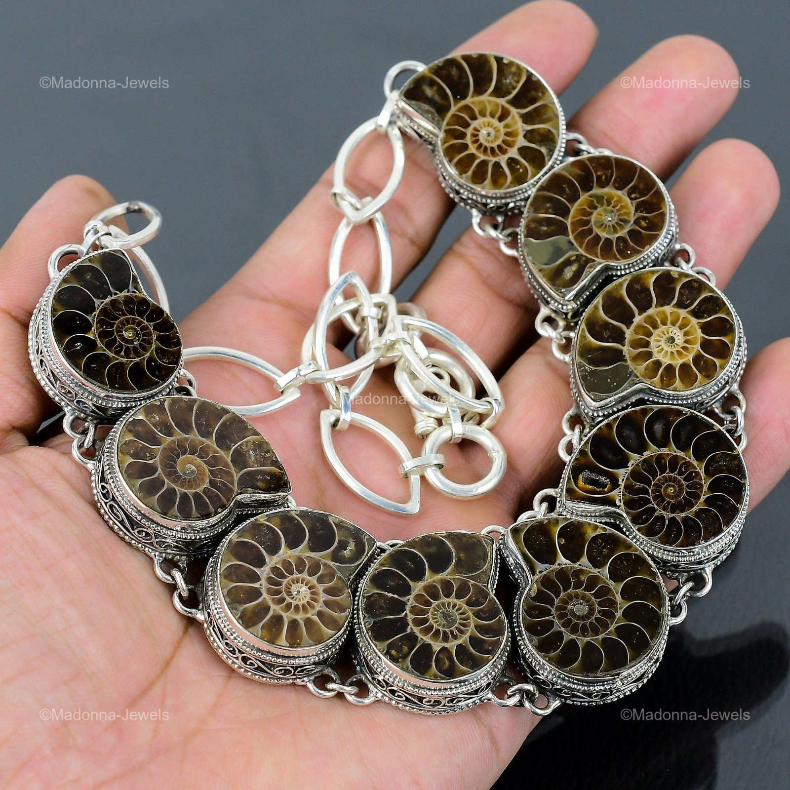 Ammonite Fossil Gemstone 925 Sterling Silver Chain Birthday Vintage New Necklace