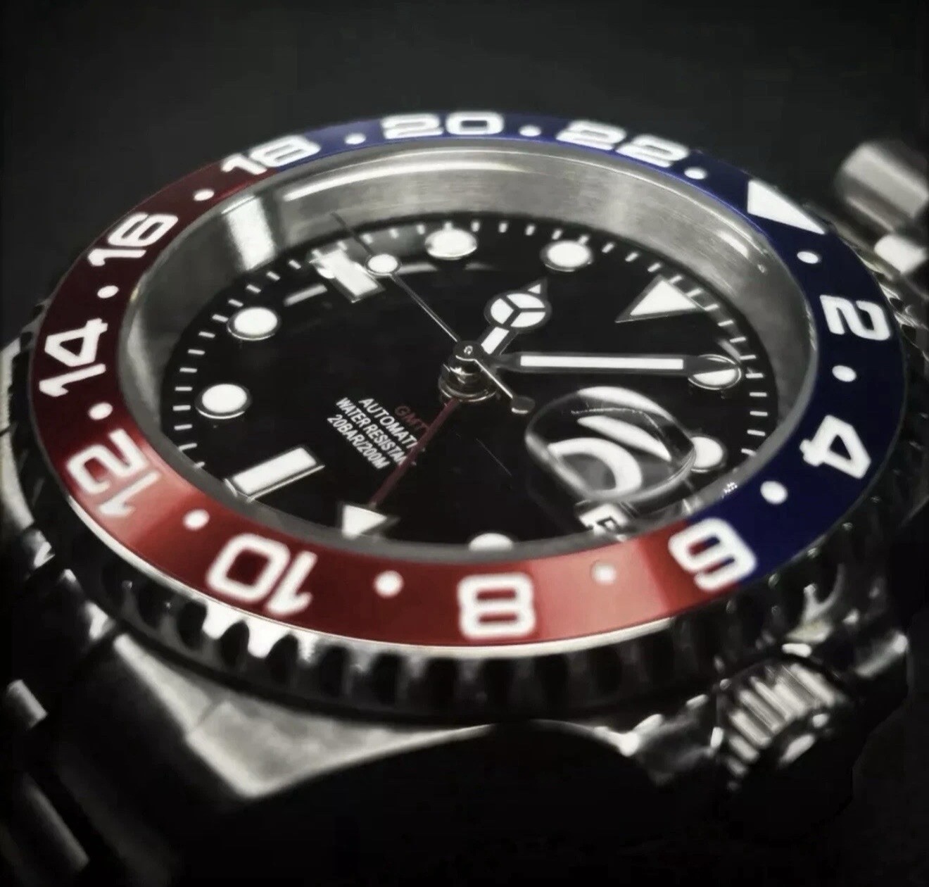 Custom 40mm “Pepsi” GMT Style Mod Watch Jubilee Bracelet w/NH34 Automatic