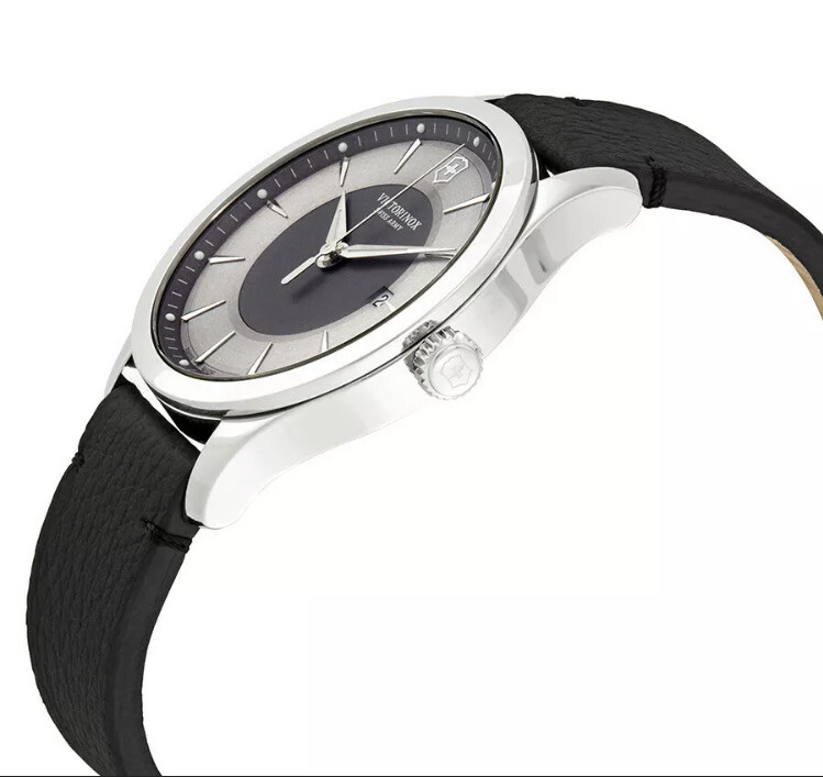 Victorinox Swiss Army Alliance Gray Dial Black Leather Strap Men’s Watch 241804