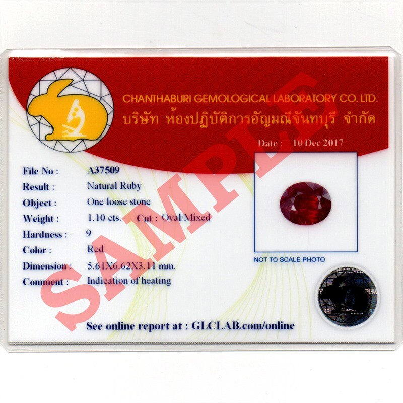 GLC Chanthaburi Gemological Laboratory Brief Report With Photo x10 (service)