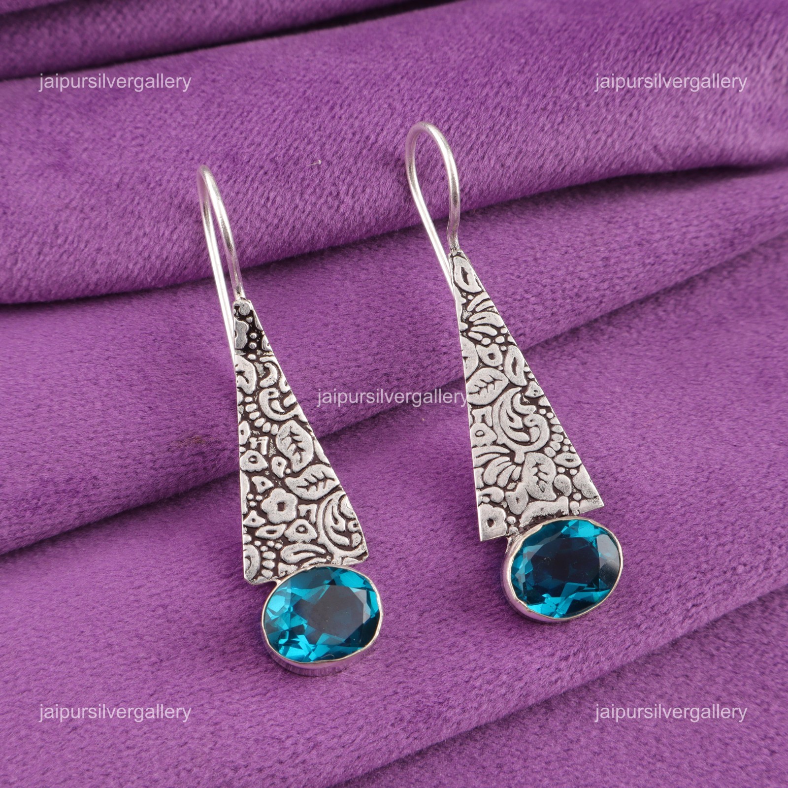 Apatite Gemstone 925 Silver Jewelry Handcrafted Earrings 1.9″ For Wadding Gifts
