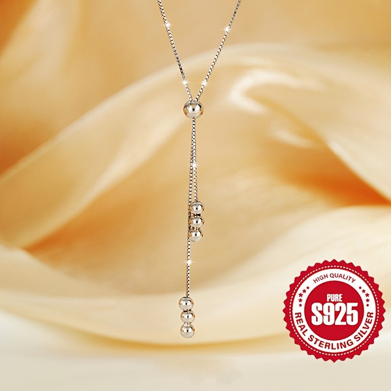925 Sterling Silver Y Necklace Women Adjustable Bead Slider