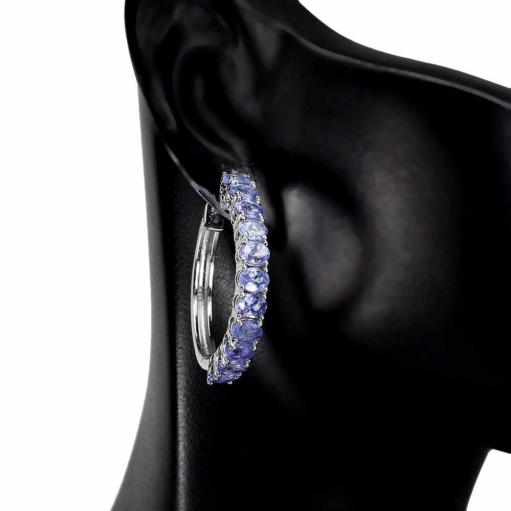 Valentine 925 Silver Earrings Oval Blue Tanzanite Natural Gemstone Jewelry