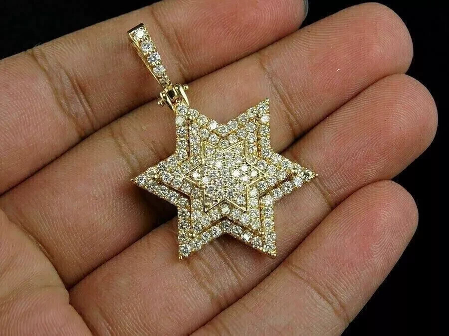 2 Ct Round Cut REAL Moissanite Cluster Star Shape Pendant 14k Yellow Gold Plated