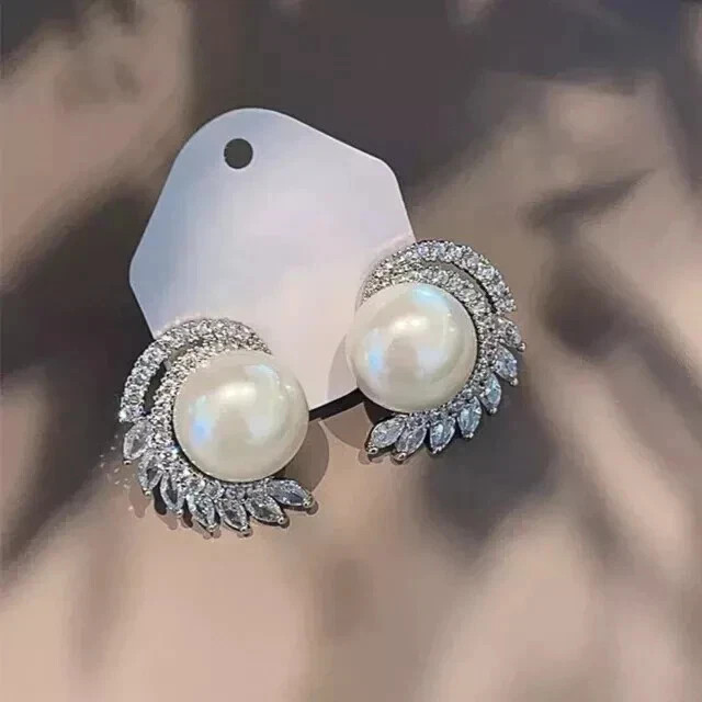 Nature Pearl 3.50Ct Round Cut Charm Women’s Stud Earrings 14K White Gold Plated