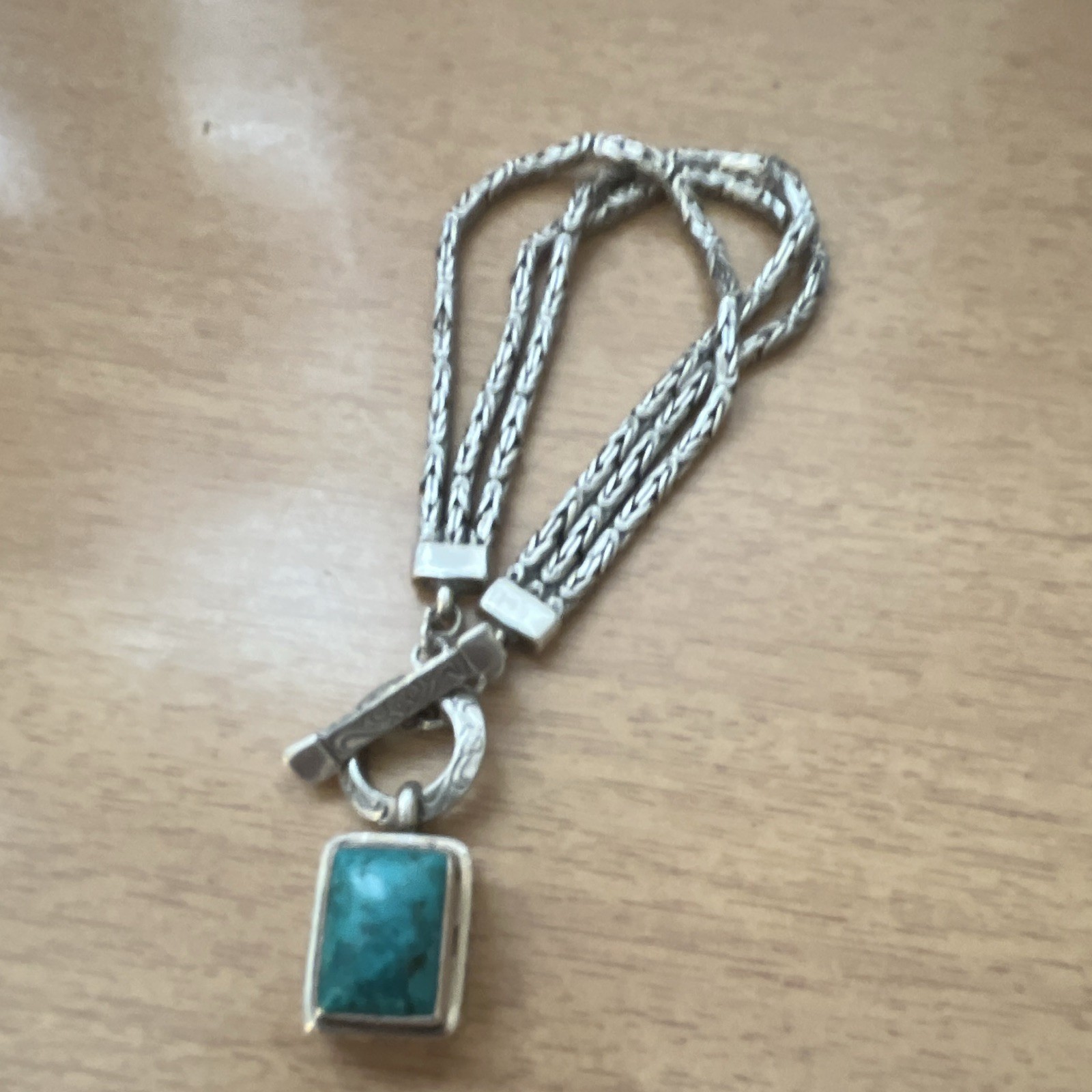 Vintage Sterling Silver 925 Triple strand bracelet w/turquoise 8”