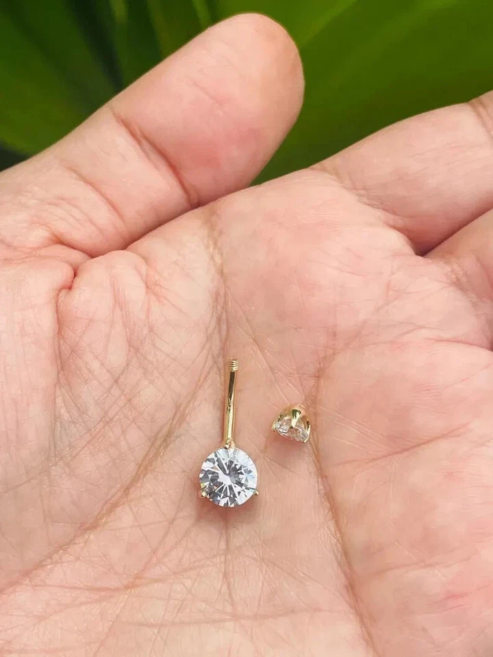 2CT Round Cut Lab-Created Diamond Navel Belly Button Ring 14K Yellow Gold Plated