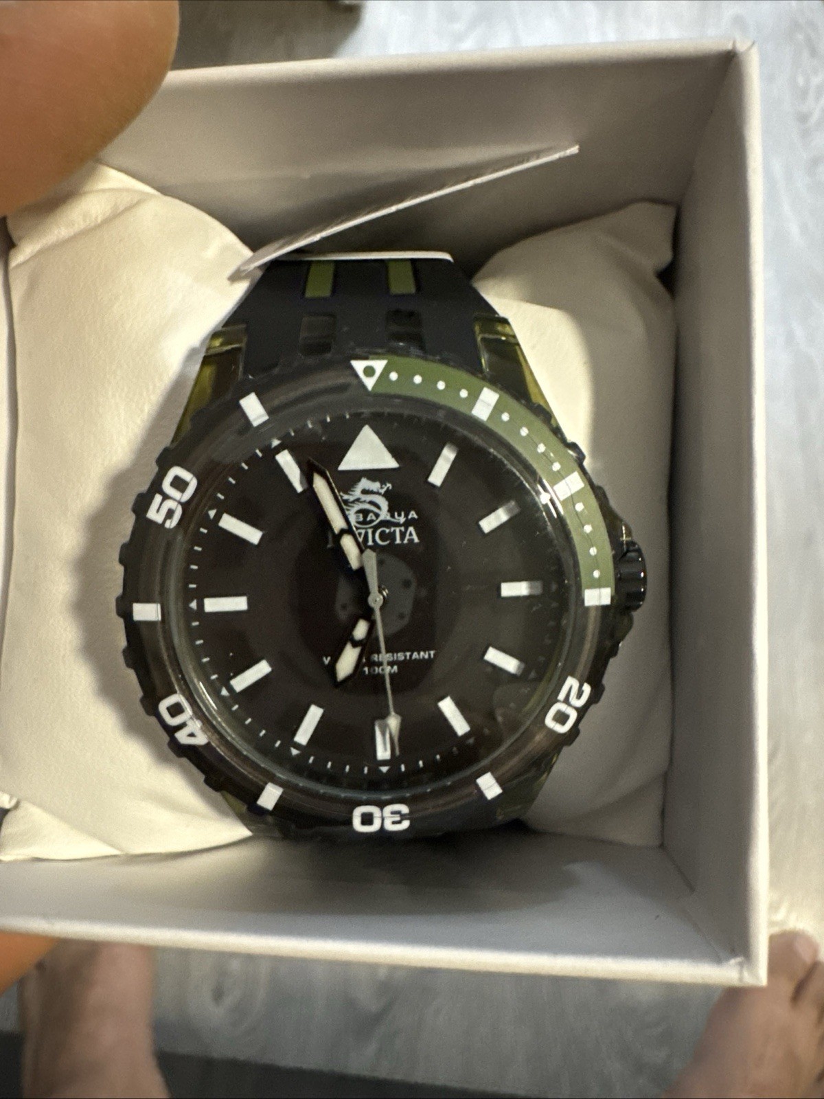 Invicta Subaqua Men’s Quartz Analog Watch Black Dial Green/Black Strap Box