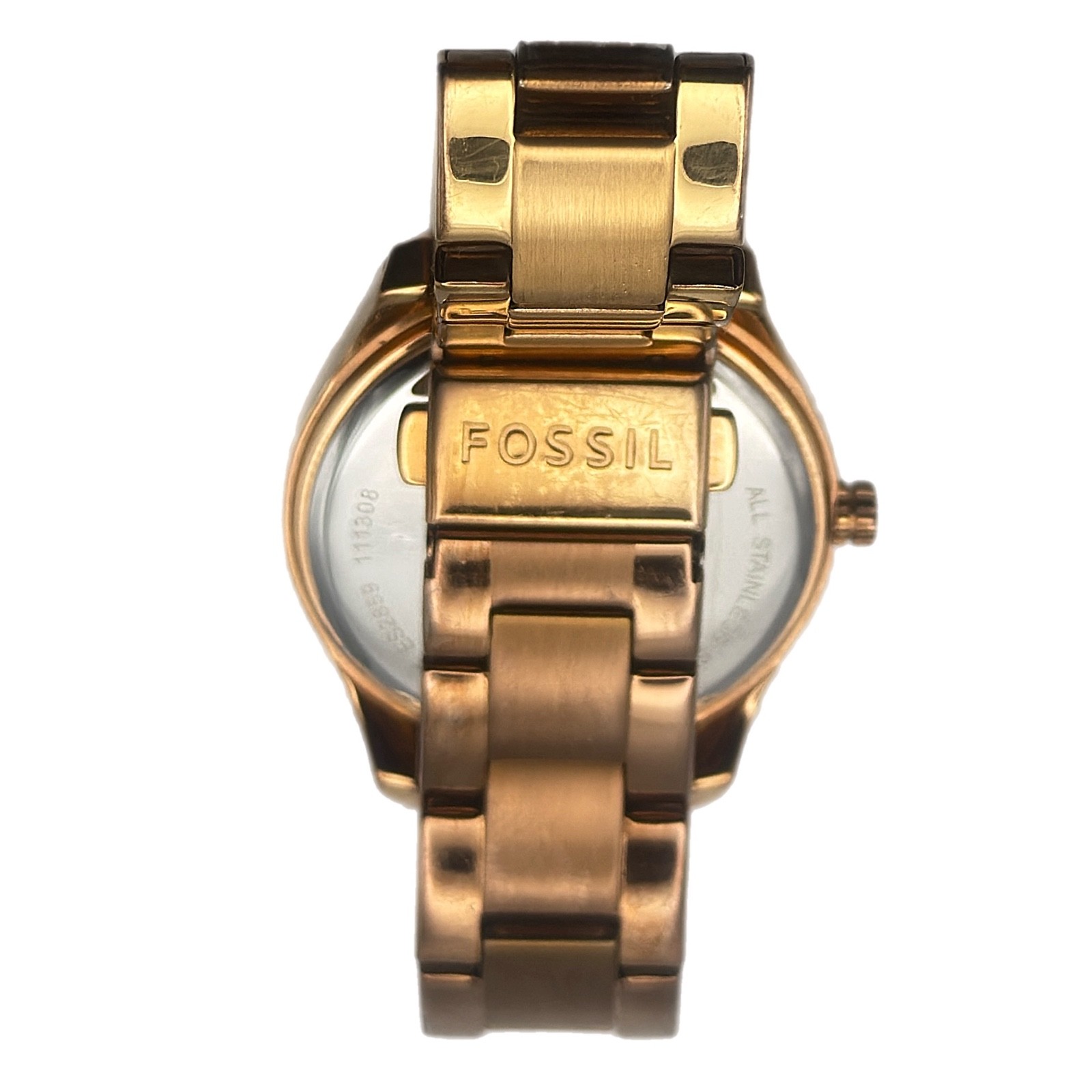 Fossil ES2859 Gold Tone Quartz Multifunction Watch Black Bezel Day Date 38mm5ATM