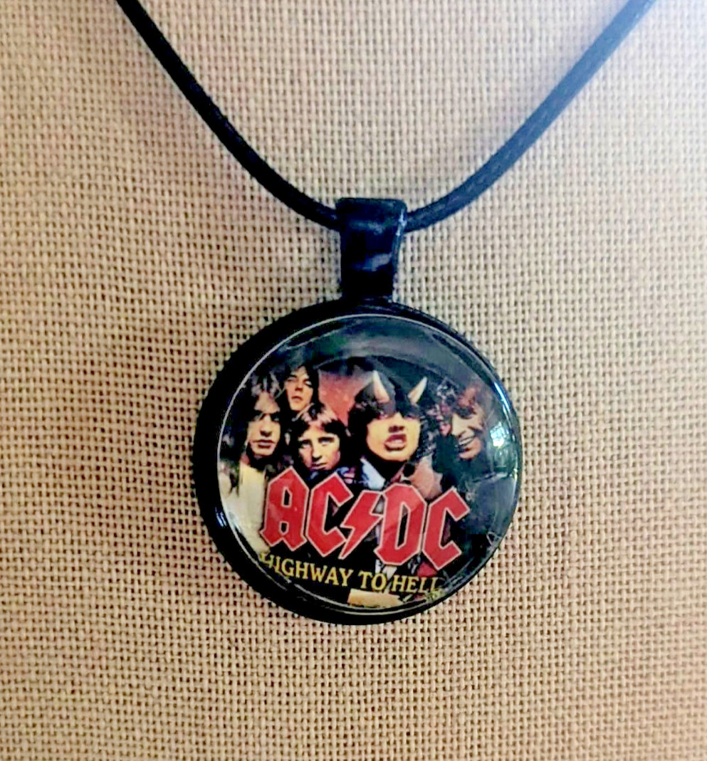 AC/DC Highway to Hell 1-inch pendant, hand made, on 16-18″ black cord
