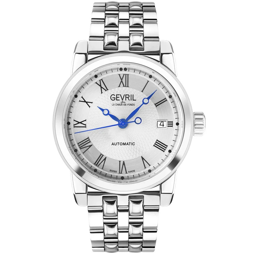Gevril Mens 2572 Madison Swiss Automatic Selitta Exhibition Caseback Date Watch