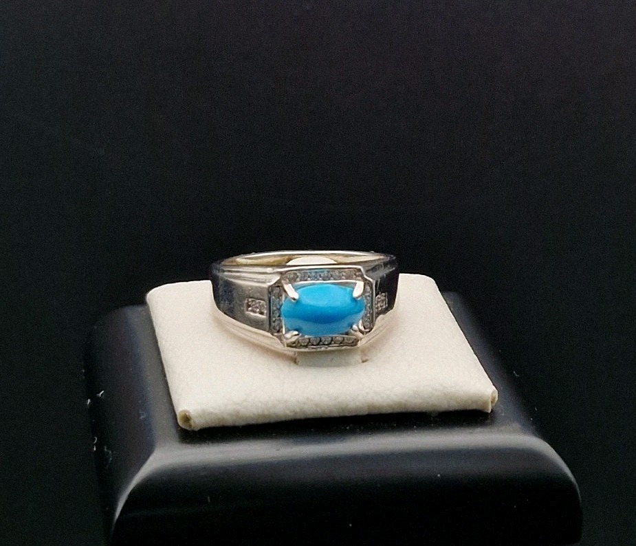 Persian Turquoise Handcrafted Silver Ring Unique Jewelry