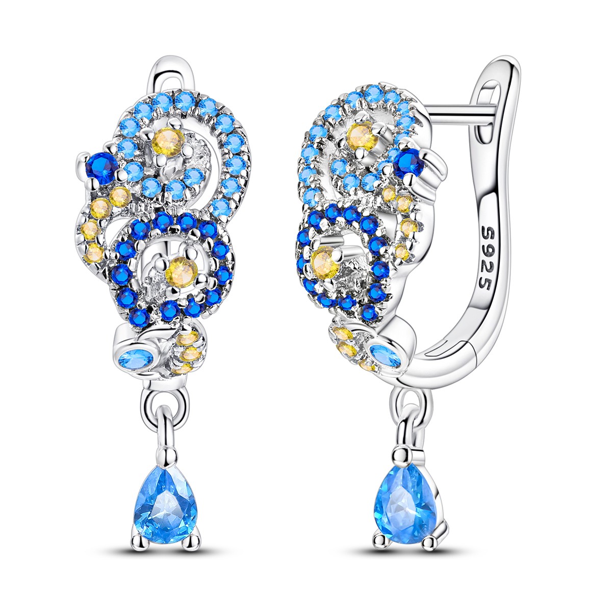 LAZA Original Women Hoop Earrings Blue Starry Sky Ear Buckle 925 Sterling Silver