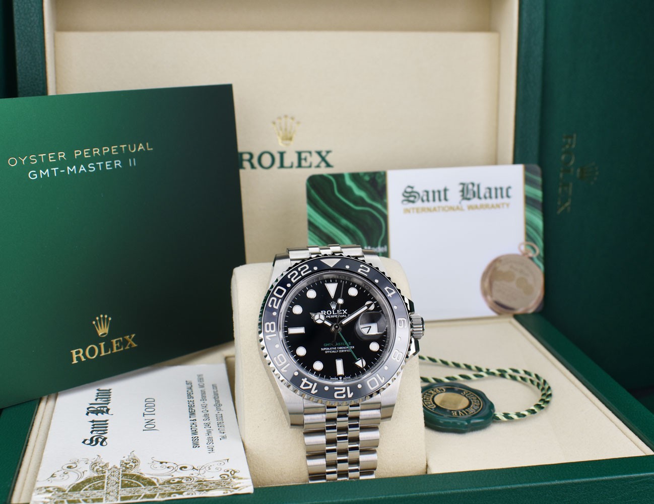 ROLEX NEW Stainless GMT Master II BRUCE WAYNE 2025 CARD 126710 GRNR SANT BLANC
