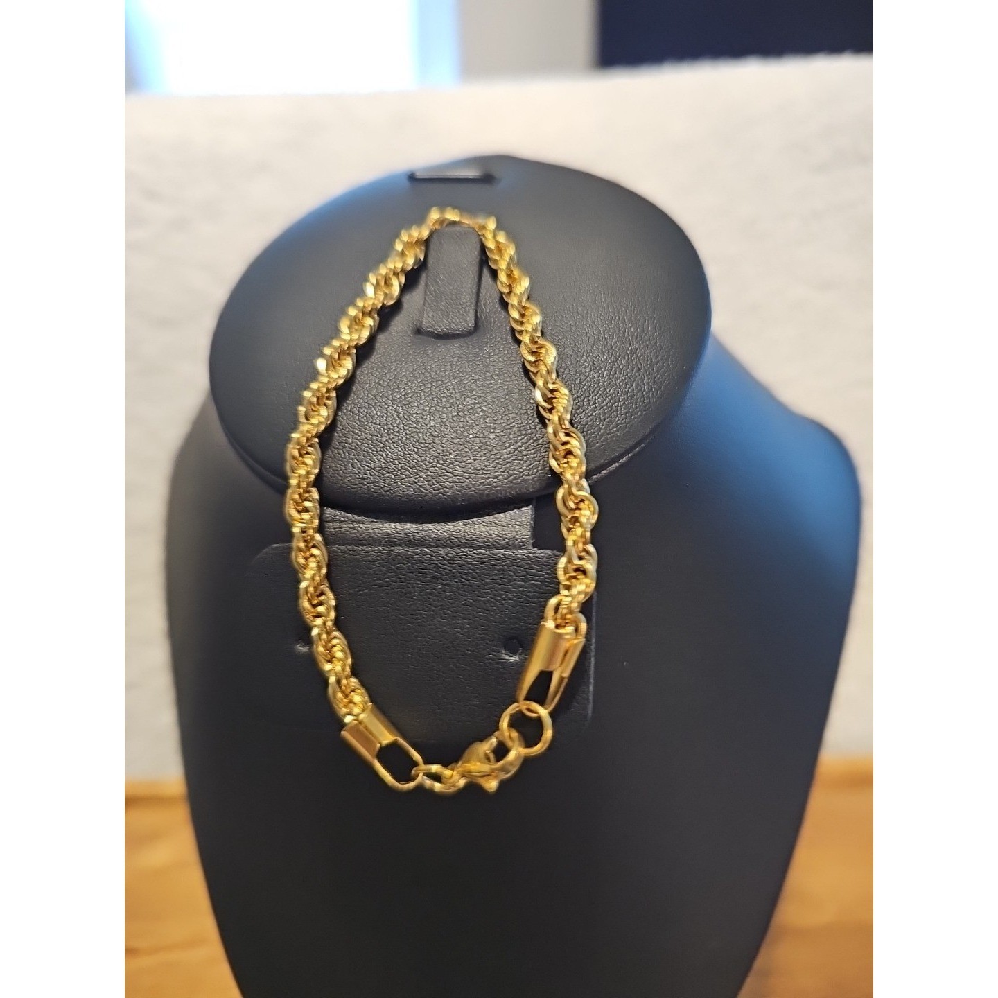 4.7 mm Woman Man Gold Plated Stainless Steel Rope Chain Bracelet Bangle 8”