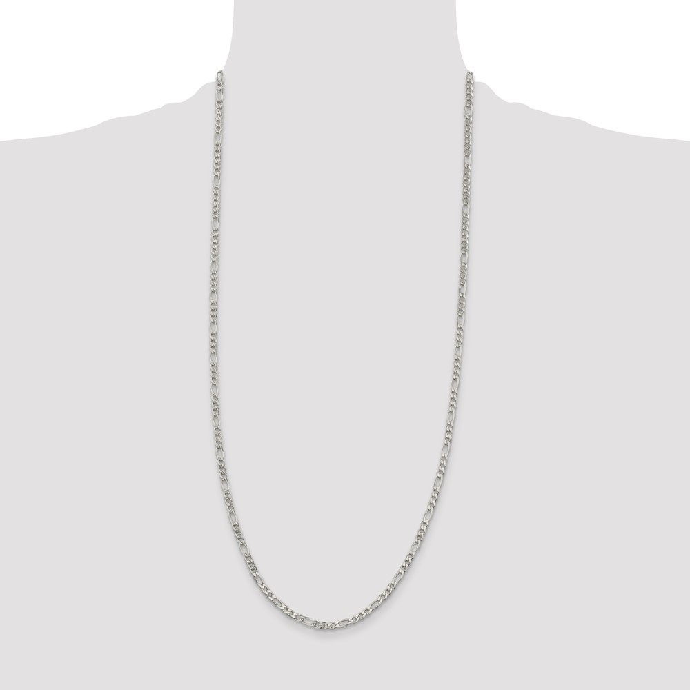 Sterling Silver 4mm Pave Flat Figaro Chain Necklace