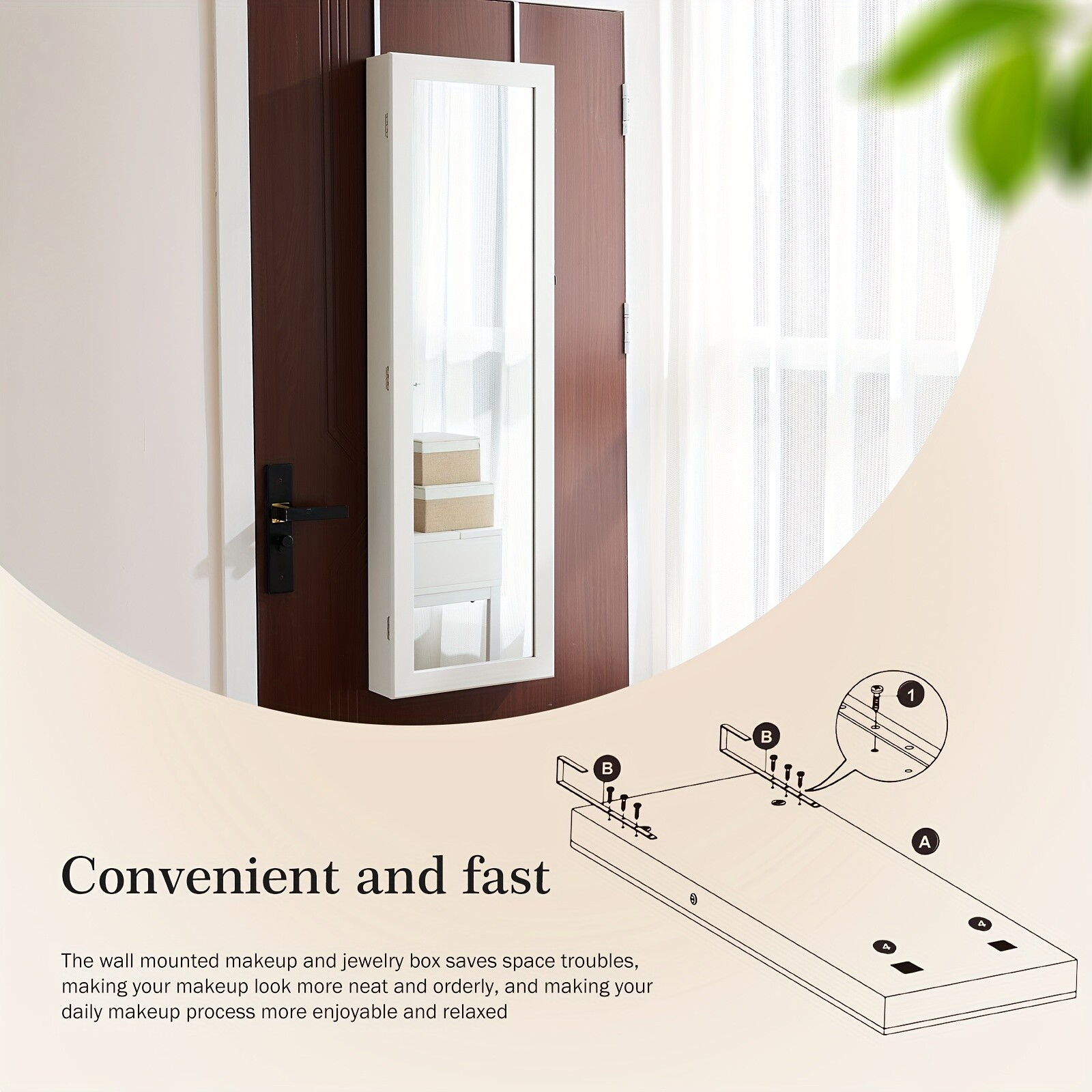 47.2-Inch Tall Lockable Wall Or Door Mounted Jewelry Cabinet With Mirror