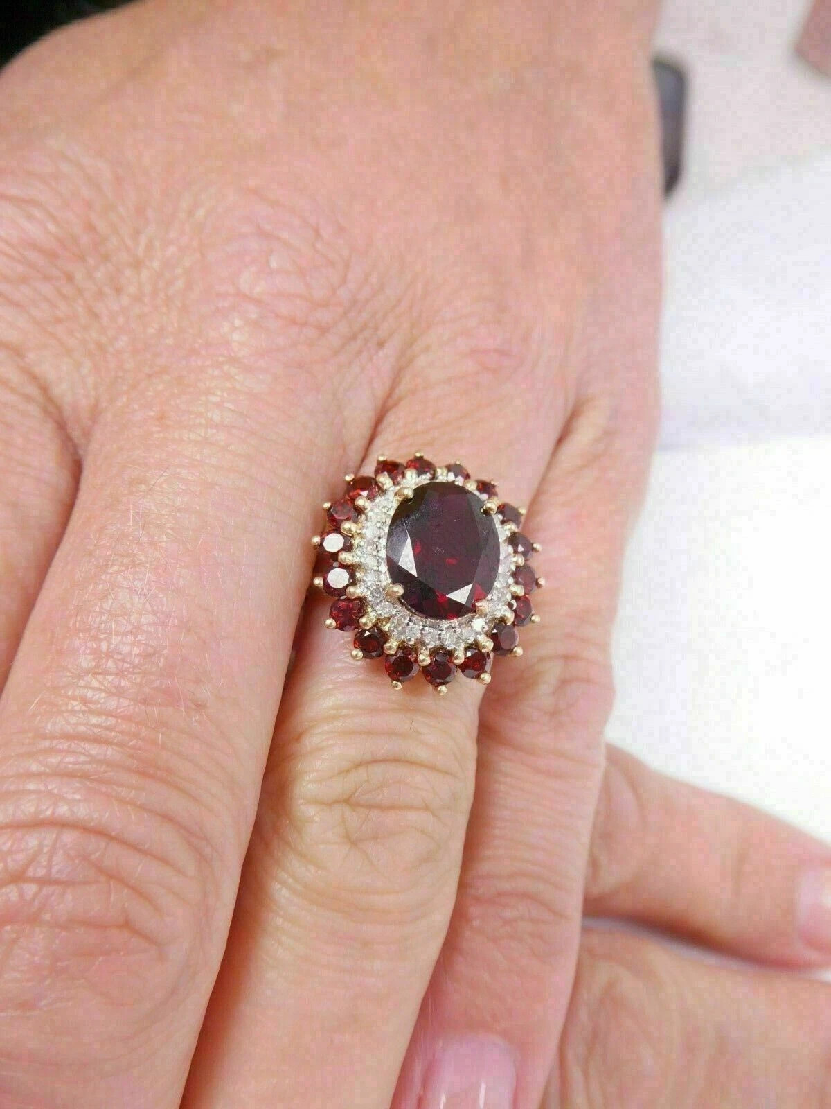 3.20Ct Oval Cut Red Garnet Double Halo Engagement Ring 14K Yellow Gold Finish