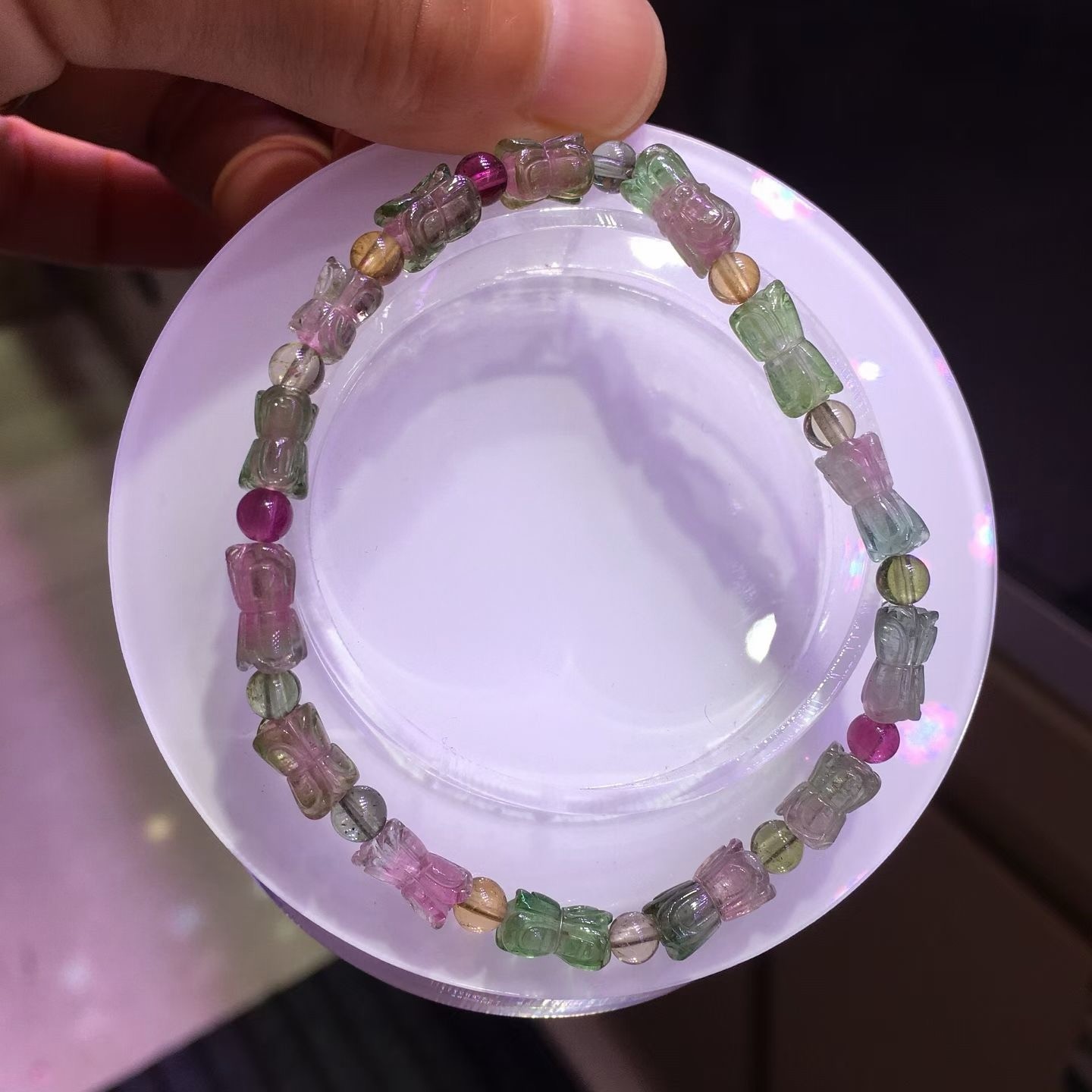 5.3*9.5mm Natural Color Tourmaline Crystal Quartz Carved Beads Bracelet