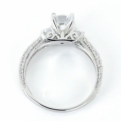 Three Stone Engagement Ring 3 pc set Round 6MM Centr CZ Sterling Silver Szs 5-10