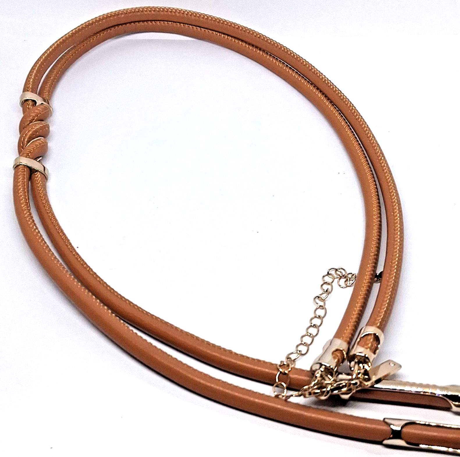 White House Black Market Brown Leather & Gold Tone 22 Inch Bolo Necklace