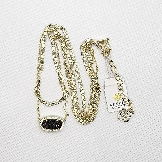 New Kendra Scott Elisa Gold Multi Strand Pendant Necklace In Black drusy