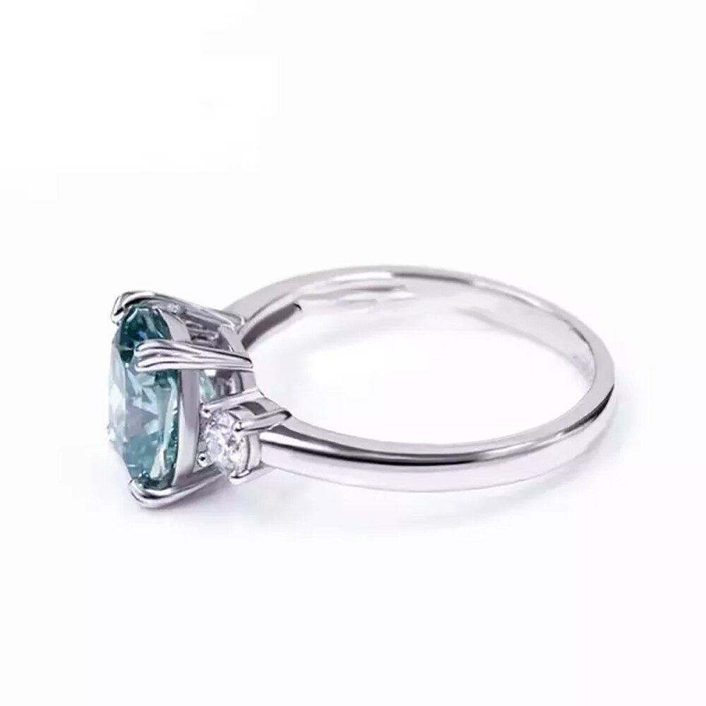 Certified 3.20 Ct Blue Diamond Solitaire Engagement Ring In 925 Sterling Silver