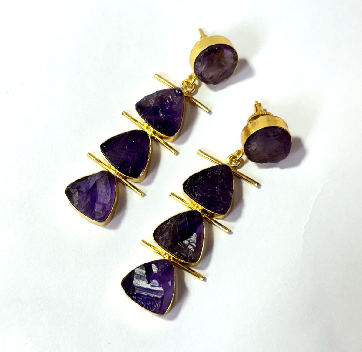 Earring Hanging Natural Rough Gemstone Gift For Her