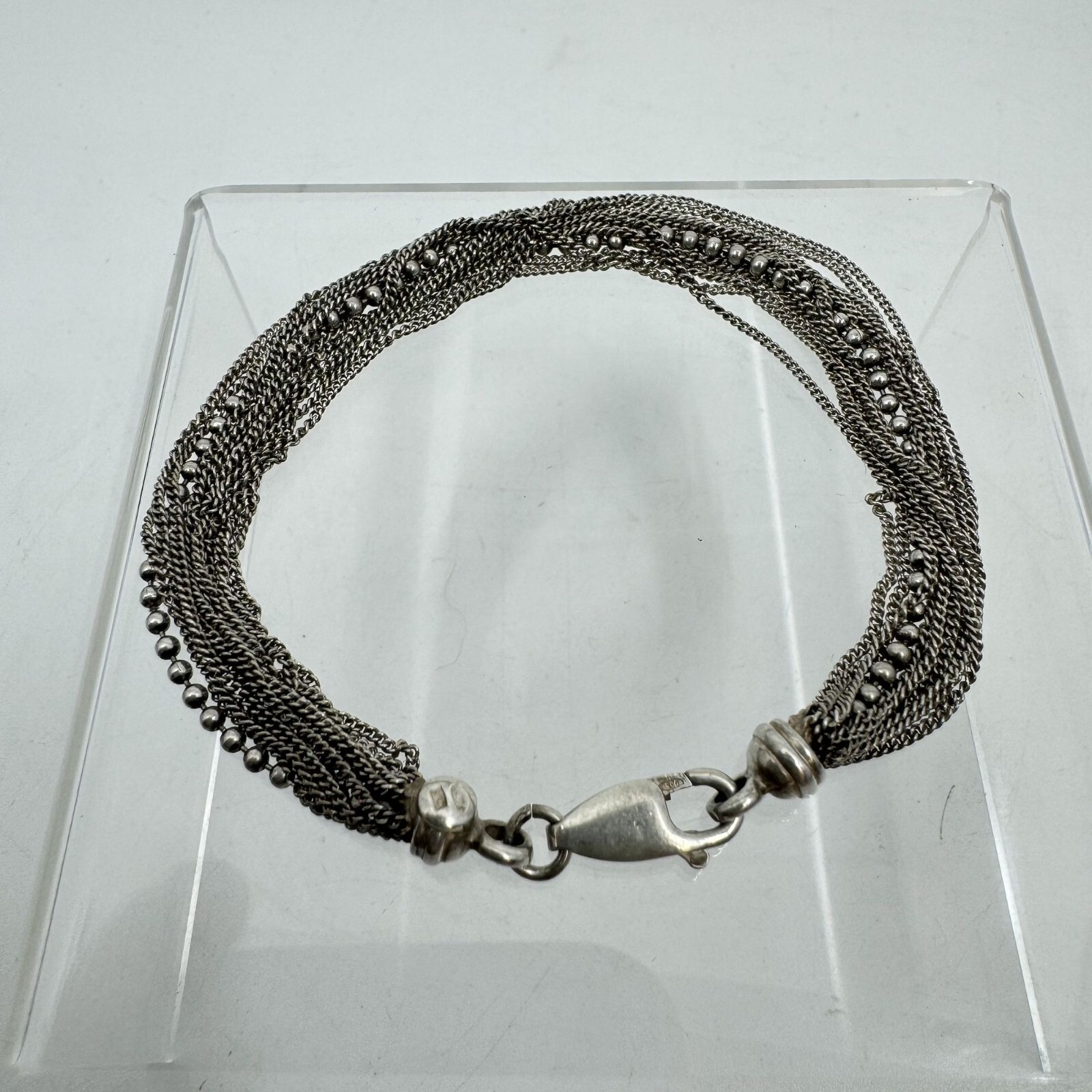 Sterling Silver Multi-Chain Layered Bracelet 7.25″ Made In Italy Elegant Design