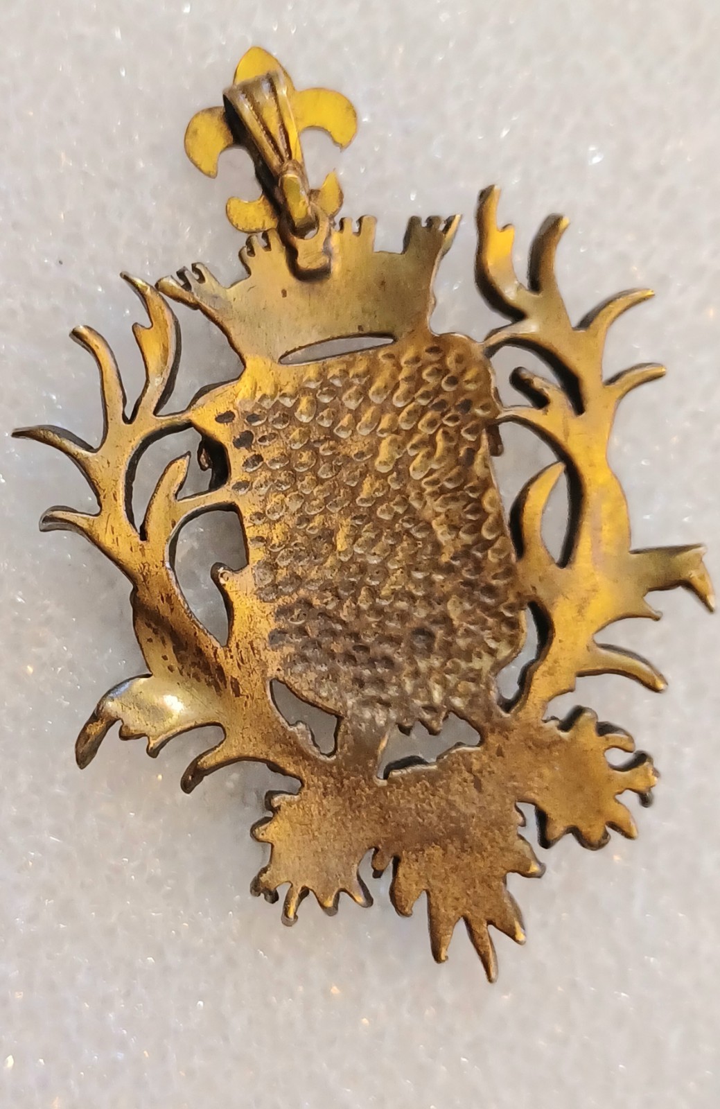 Vintage 60’s Floral Enamel Coat of Arms Brass Pendant