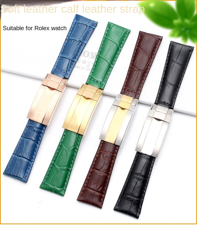 Double Sided Genuine Leather Crocodile Grain Watch Straps Mens Band 20 for Rolex