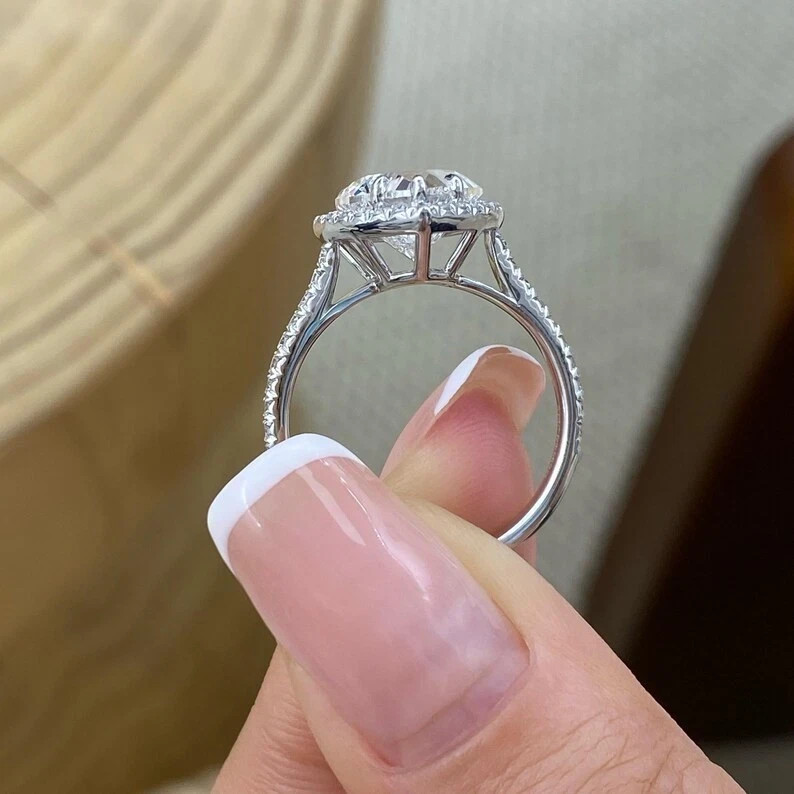 IGI 3.70Ct Heart EF/VSI Lab Grown Diamond Halo Engagement Ring 14k White Gold
