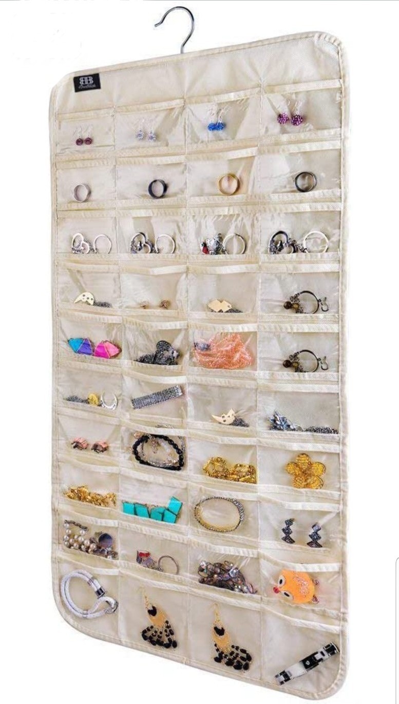 80 Pocket Hanging Jewelry Organizer, Dual Side Accessories Organizer