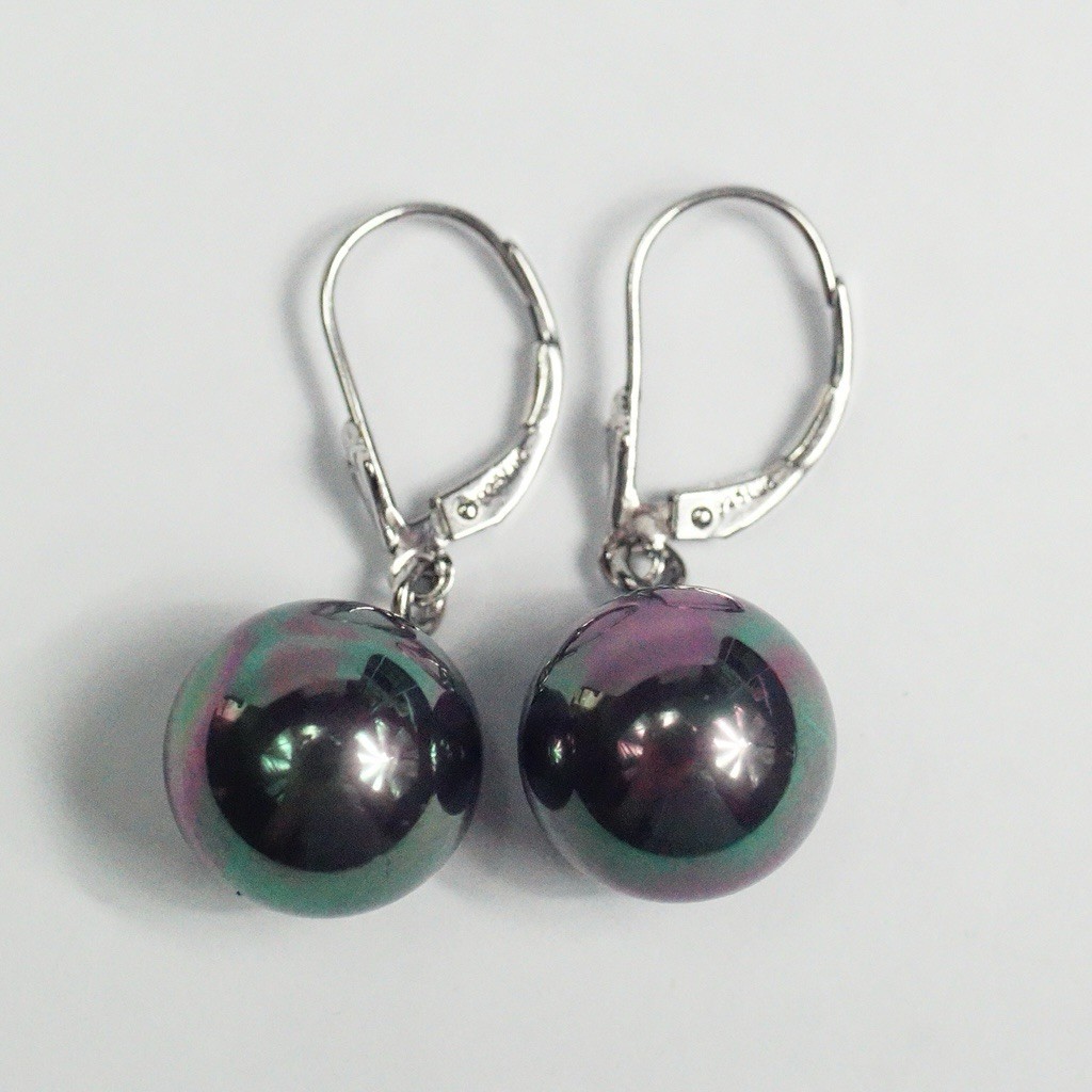 Lucoral Sterling Silver 12.2 mm Imitation Black Pearl Leverback Earrings
