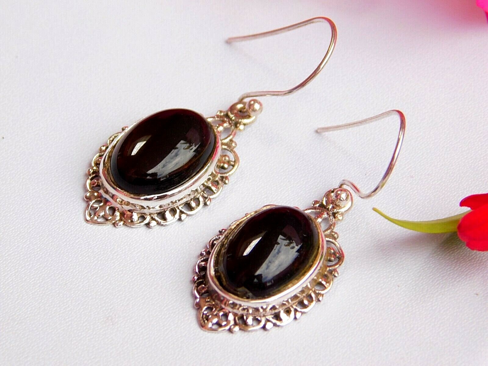 925 Pure Sterling Silver Brown Smoky Quartz Beads Dangle Earrings 1.4″