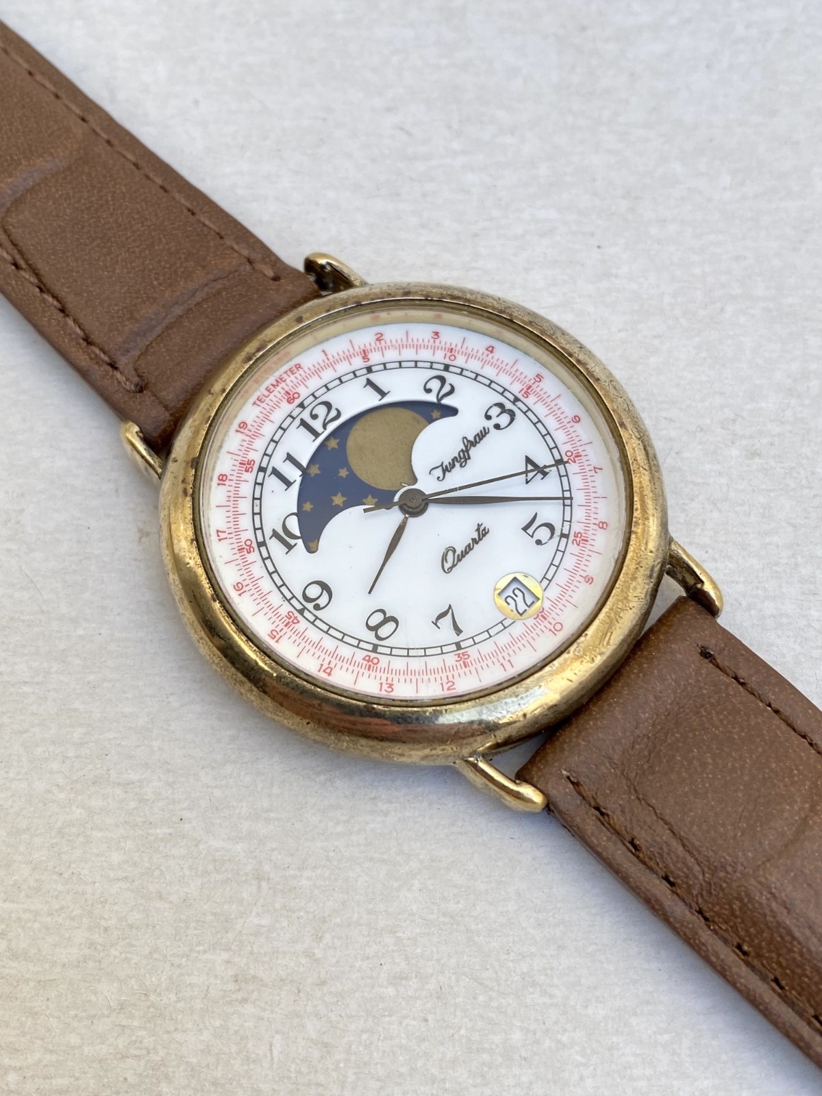 Vintage Jungfrau Watch Quartz Moonphase Mens