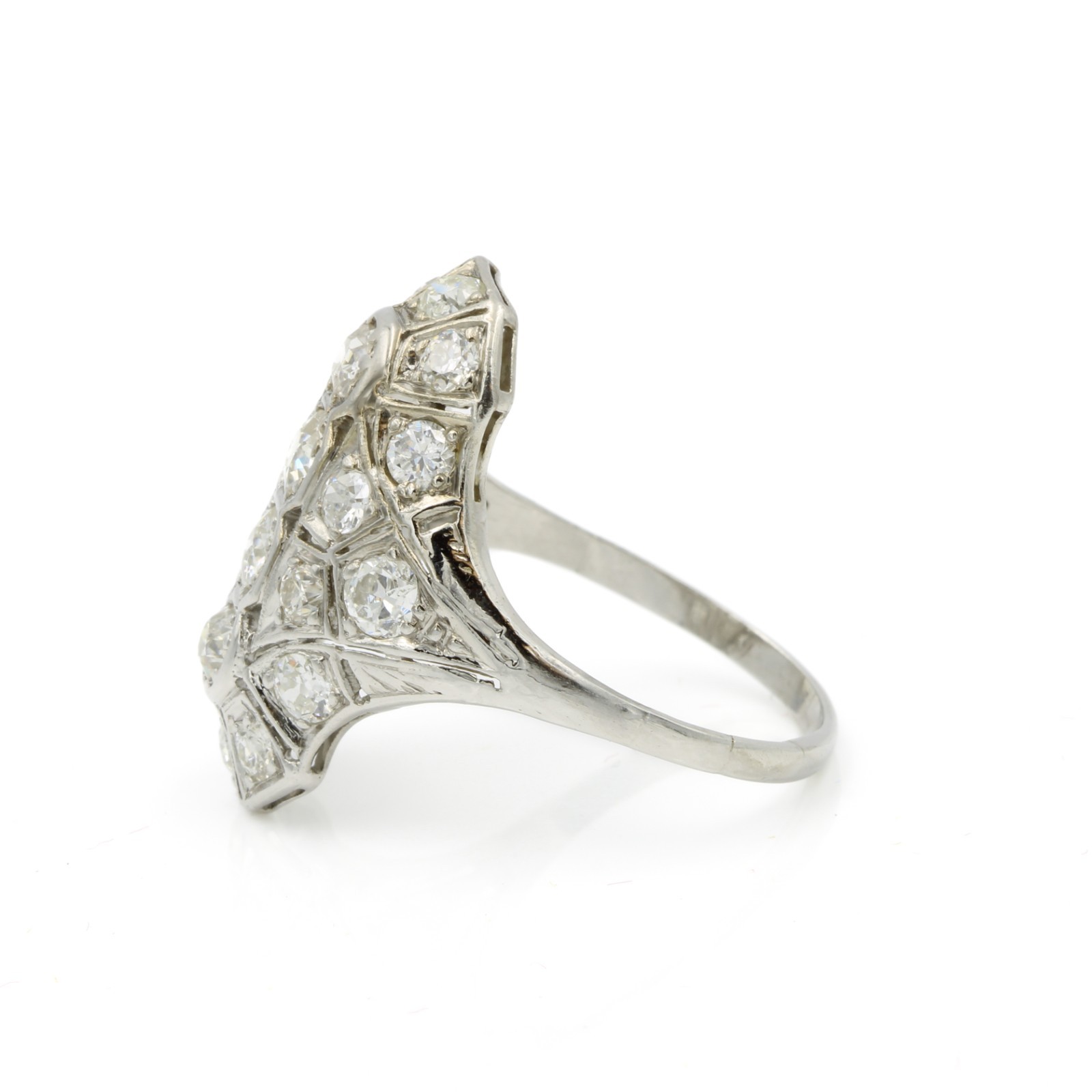 Art Deco Die Struck Platinum Old European Cut Diamond Size 8.5 Ring #E110498-4
