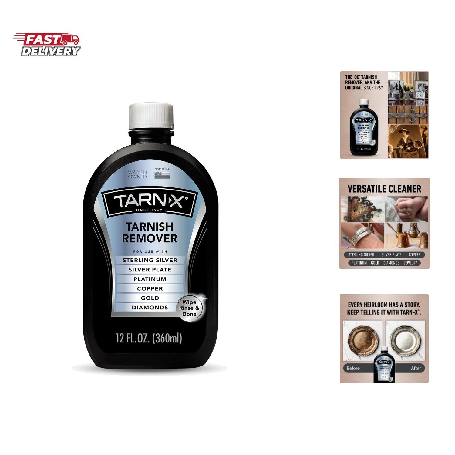 Tarnish Remover, 12 oz. Bottle, Platinum, Copper, Gold, Diamond, Silver Plate…