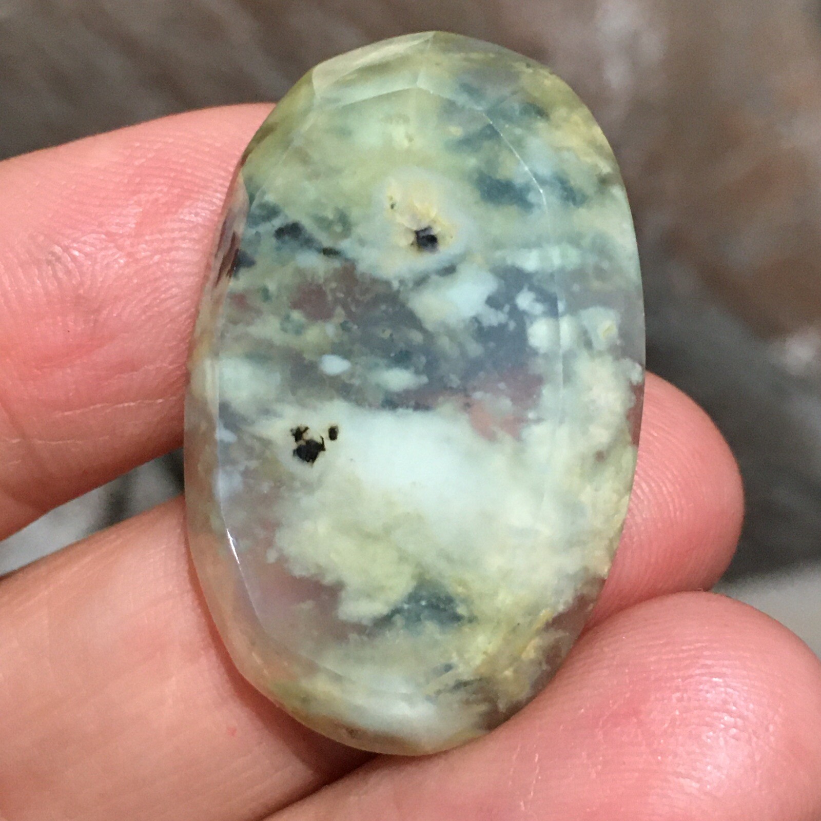 33.5×21.7×6.7mm Rare Aegean Green Opal Oval Faceted Cabochon Picture Stone