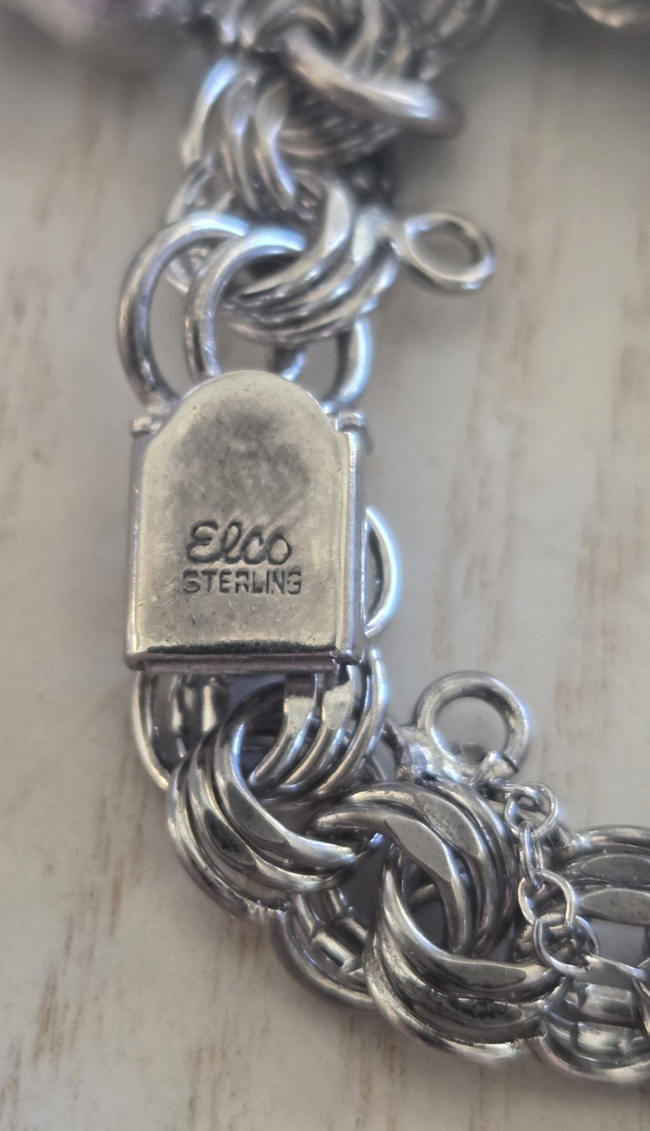 VTG Elco Double Link CHARM Bracelet 13 Charms Sterling Silver 7″ 45 Gram