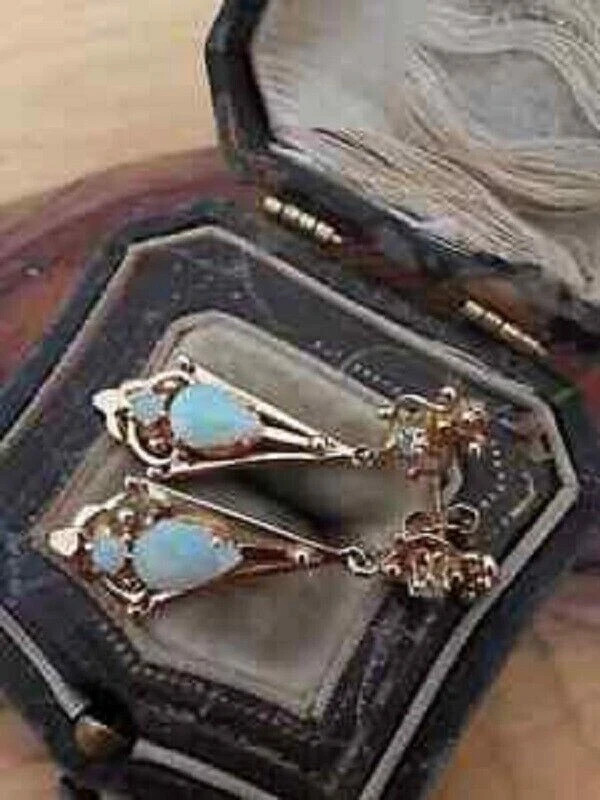 Beautiful 3Ct Pear Cut Fire Opal Drop/Dangle Earrings 14K Yellow Gold Finish