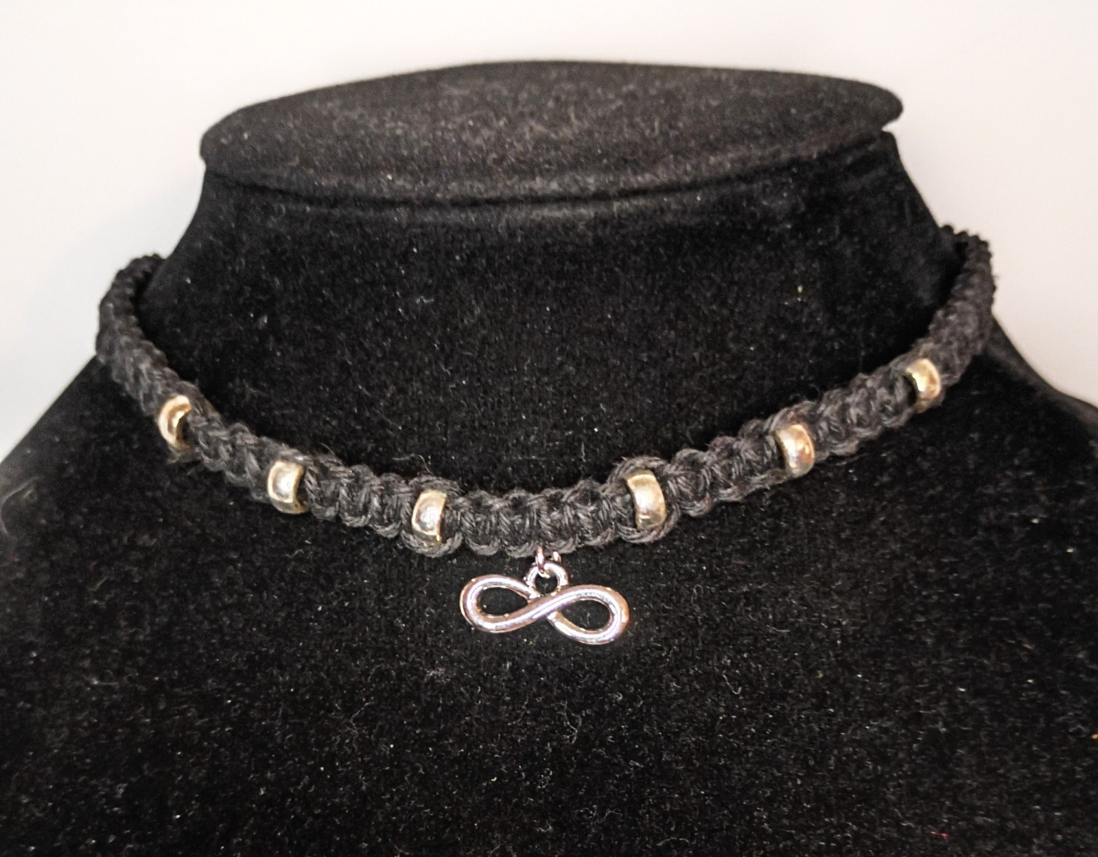 handmade hemp necklace with infinity pendant, handcrafted, BOHO, jewerly,