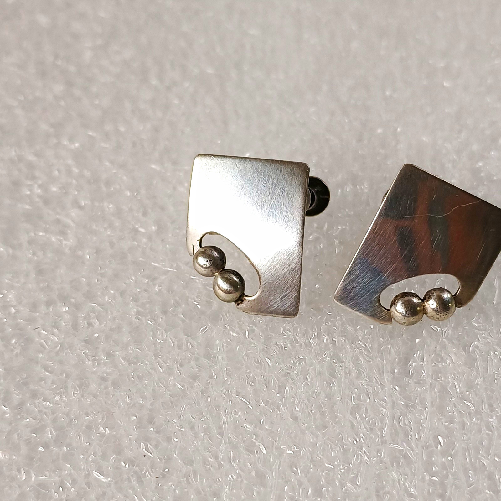 Vintage Handmade Sterling Silver Square With Drops Earrings Screw Back Clip Ons