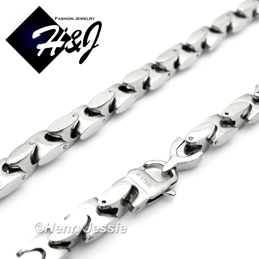 24″MEN Stainless Steel 8mm Silver Interlock Bone Chain Necklace Cross Pendant*A