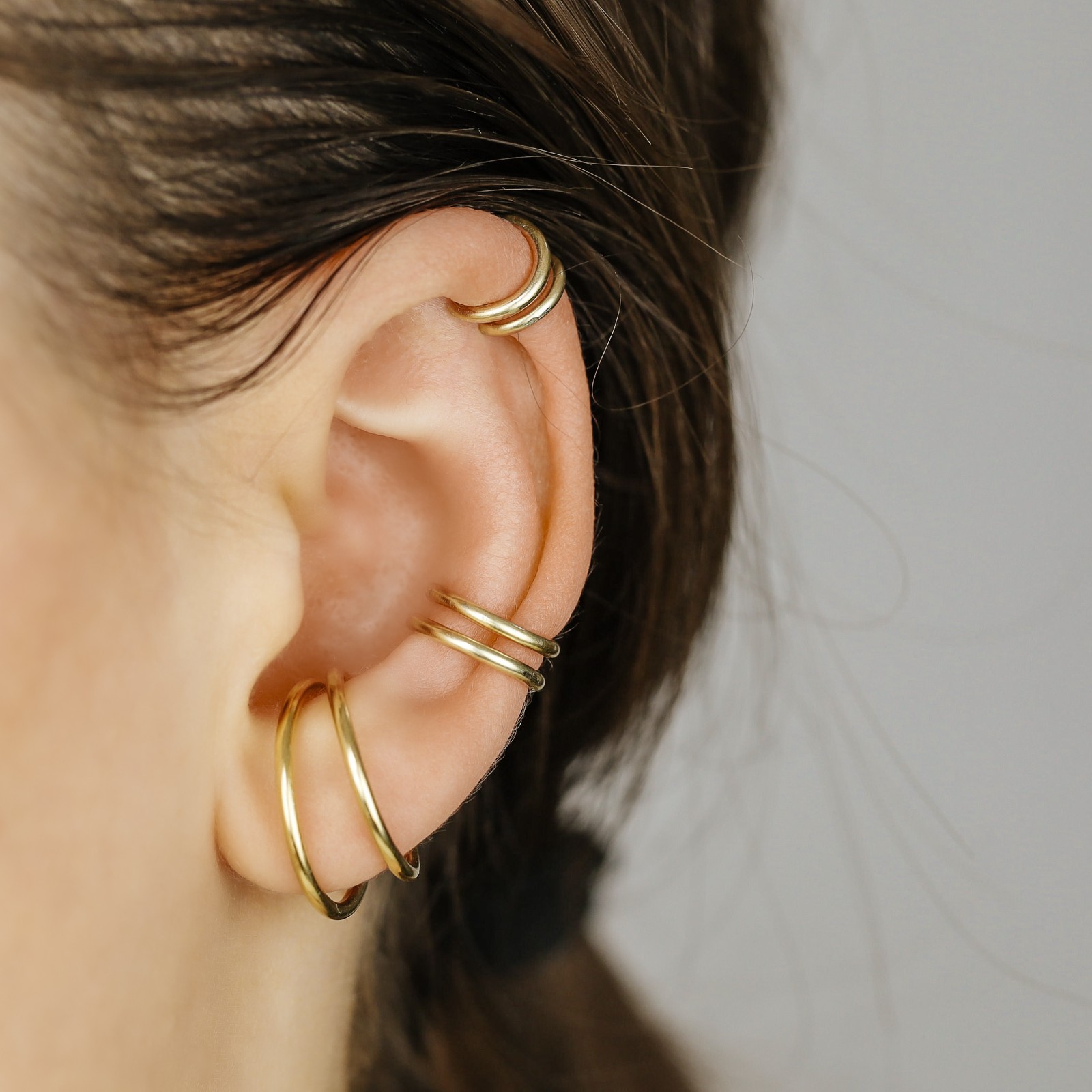 Black Fake Piercing Ear Cuff Thick Hoop Lobe Conch Helix Cartilage, Gift for Him